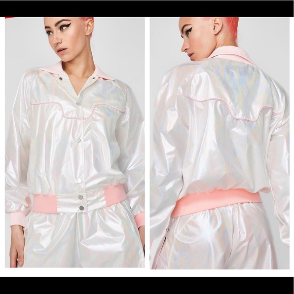 Dolls Kill Jackets & Blazers - Iridescent track bomber jacket dolls kill